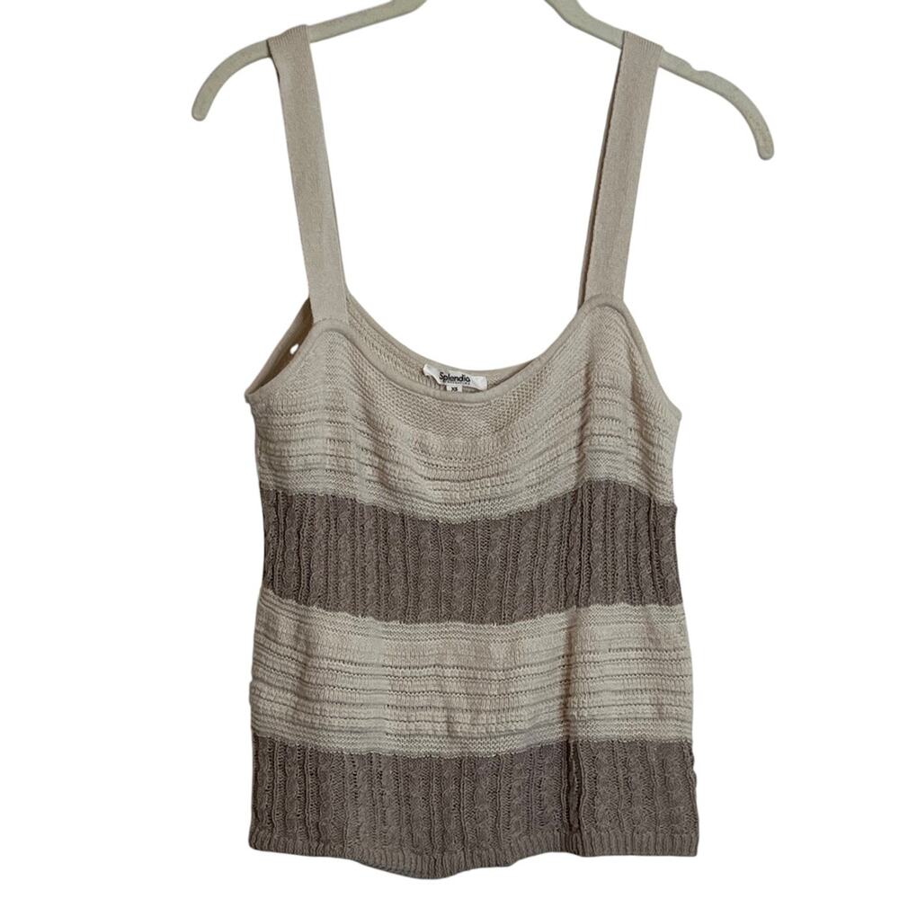 Splendid Nicola Sweater Tank Womens XS Tan Ivory Stripe Linen Blend Knit